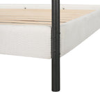 Christopher Knight Home Queen Size Upholstered Canopy Bed Frame with Boucle Fabric, Curved Headboard and Iron Legs, Modern Platform Bed Frame with Slats No Box Spring Needed, White