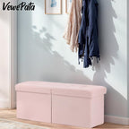 Storage Ottoman Bench, 34" Teddy Velvet Folding Foot Rest, Pink | Large Ottoman with Storage, Thicker Foam Padded Seat, 34 x 13 x 13in, Livingroom, Dorm, Bedroom, Easy to install, 86L