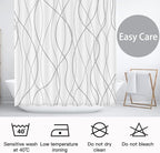 Punkray Grey and White Striped Polyester Shower Curtain for Bathroom with Hooks, Curtains 72 Inches Long, Weighted Hem, Waterproof Bath Accessories Hotel Style - Machine Washable
