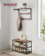VASAGLE 3-Tier Shoe Rack, Shelf Storage Bench with Metal Mesh Shelves and Seat, Free Standing Shoe Organizer for Entryway, 11.8 x 28.7 x 17.7 Inches, Rustic Brown and Black ULBS73X