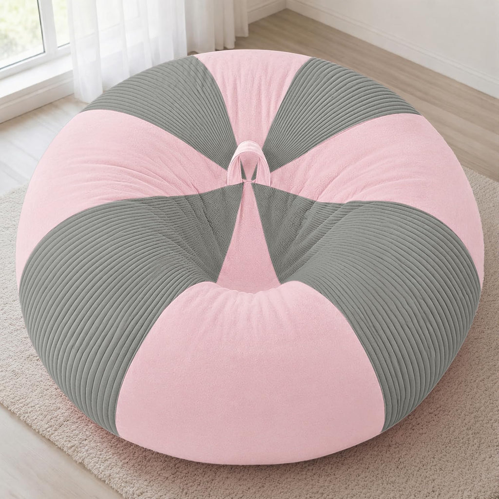 Homguava 6FT Bean Bag Chairs for Adult Teardrop Bean Bag with Memory Foam | Bean Bags with Handy Handle and Washable Cover for Living Room, Bedroom (Corduroy Light Grey/Pink)
