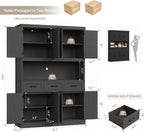 HITHOS 76" Tall Kitchen Pantry Storage Cabinet, 55“ Wide Kitchen Hutch Cabinet with Storage Drawers, Large Food Pantry with Microwave Stand, Modern Cupboard with Hutch for Dining Living Room, Black