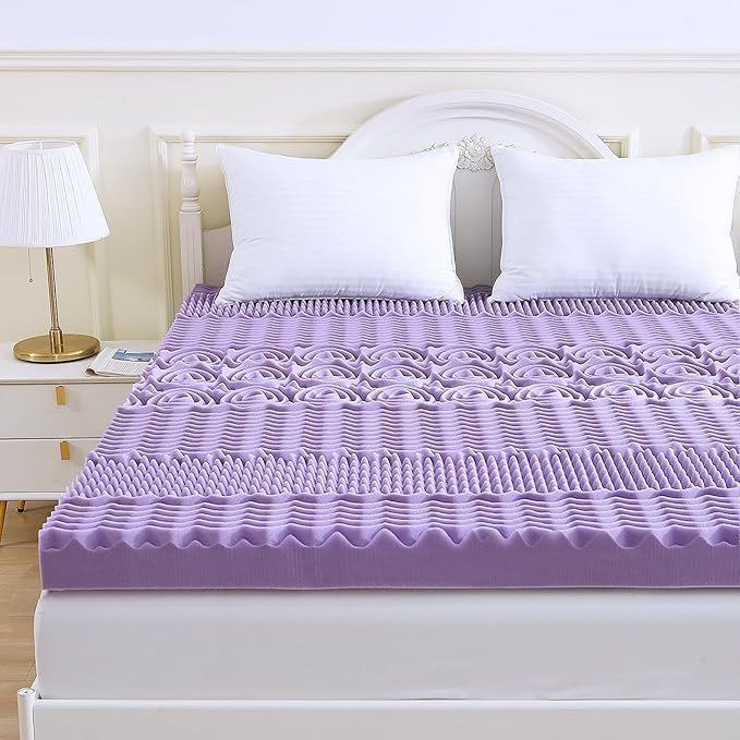 MUXHOMO 3 Inch 7-Zone Twin Mattress Topper, Egg Crate Foam Mattress Topper Twin Size for Back Pain, Lavender Cooling Gel Infused Bed Pad, CertiPUR-US and Oeko-TEX Certification (38"×75")
