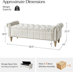 HULALA HOME Farmhouse Upholstered Storage Bench, End of Bed Bench with Vintage Button Tufted Design(Ivory)