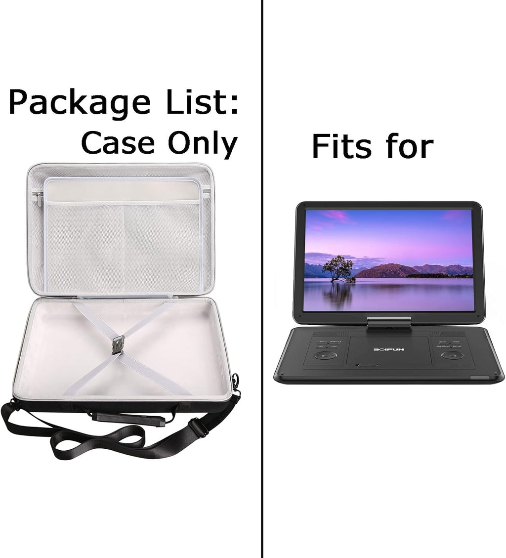 Tourmate Hard Storage Case for BOIFUN/YOTON/POFOTO/PJGCWB/WONNIE 17.5" Portable DVD Player，14'' 15.5" 15.7" 16.9" With Fixed Spring Rope EVA Box (Only Case)(Only BOX)