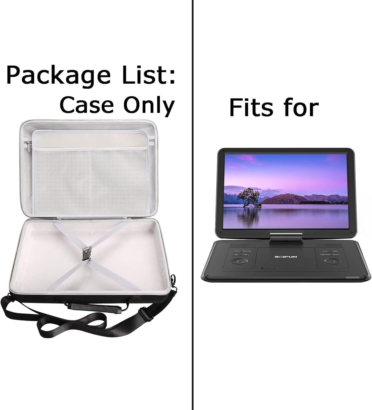 Tourmate Hard Storage Case for BOIFUN/YOTON/POFOTO/PJGCWB/WONNIE 17.5" Portable DVD Player，14'' 15.5" 15.7" 16.9" With Fixed Spring Rope EVA Box (Only Case)(Only BOX)