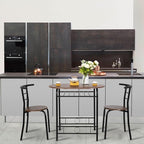 VINGLI 3 Piece Dining Set,Small Kitchen Table Set for 2,Breakfast Table Set for 2,Kitchen Wooden Table and 2 Chairs for Small Space/Dining Room/Apartment,Metal Frame,Wine Rack,Black&Walnut