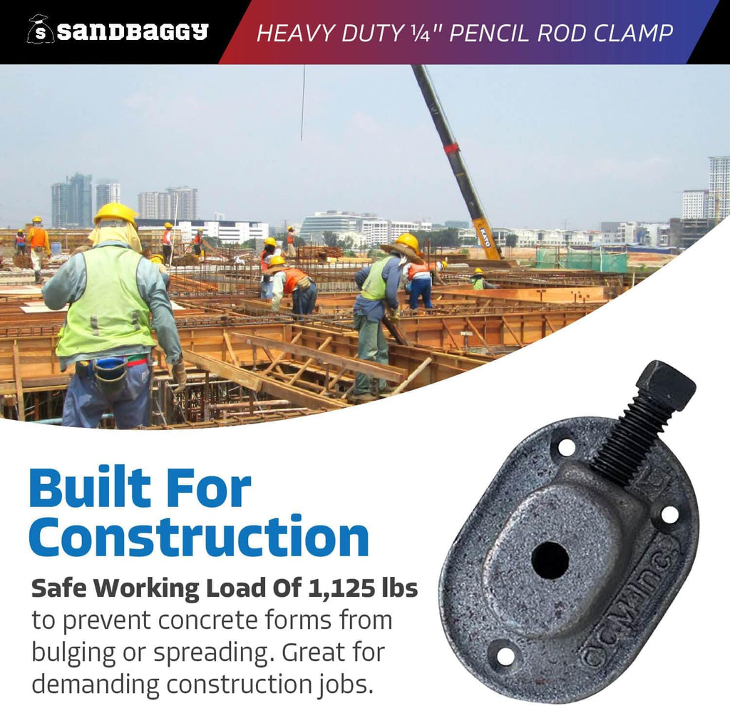 Sandbaggy Heavy Duty 1/4" Pencil Rod Clamp - Reusable Concrete Formwork Clamps - Cast Malleable Iron - Construction Grade Strength & Safety (Heavy Duty, 20, Count)