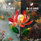 Solar Lights Outdoor Wind Spinners, Metal Lotus Flower Garden Decor with Waterproof LED Crackle Glass Globe for Patio Lawn Yard Outdoor Decor