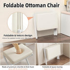 BAMBOOHOMIE Foldable Foot Stool Ottoman, Modern Foot Rest with Bamboo X Legs & Thick Foam Cushion, Folding Foot Stools Small Padded for Bedroom Living Room, Footstool for Chair Couch (White - White)