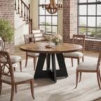 Tribesigns Farmhouse Dining Table, 47 Inch Round Dinner Table for 4, Rustic Round Dining Room Table for Home Dining Room Living Room (Rustic Brown+Black)