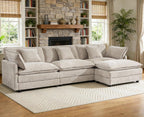 111.5” Modular Sectional Sofa, L Shaped Cloud Couch with Ottoman | Couches for Living Room, Cloud Comfort, Removable Washable Pillow Covers, Deep Seat, Movable Ottoman, Chenille Camel Brown