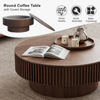 Round Coffee Table with Storage, Modern Wooden Coffee Table