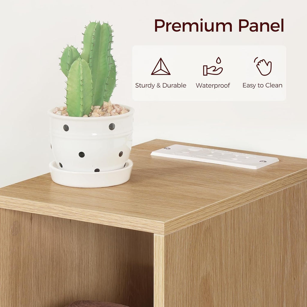 MAHANCRIS Narrow Nightstand, Narrow End Table with Charging Station, Skinny Bedside Table for Small Spaces, Mid Century Modern Night Stand for Bedroom, Living Room, Natural ETNA30E01