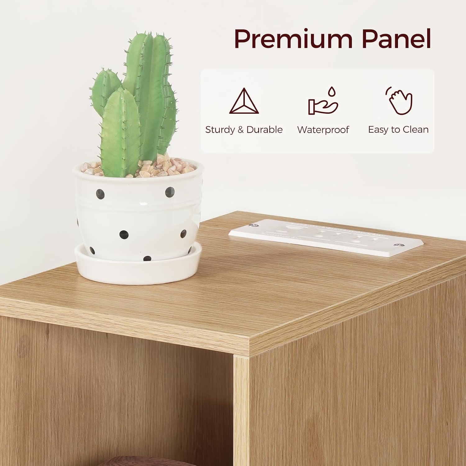 MAHANCRIS Narrow Nightstand, Narrow End Table with Charging Station, Skinny Bedside Table for Small Spaces, Mid Century Modern Night Stand for Bedroom, Living Room, Natural ETNA30E01