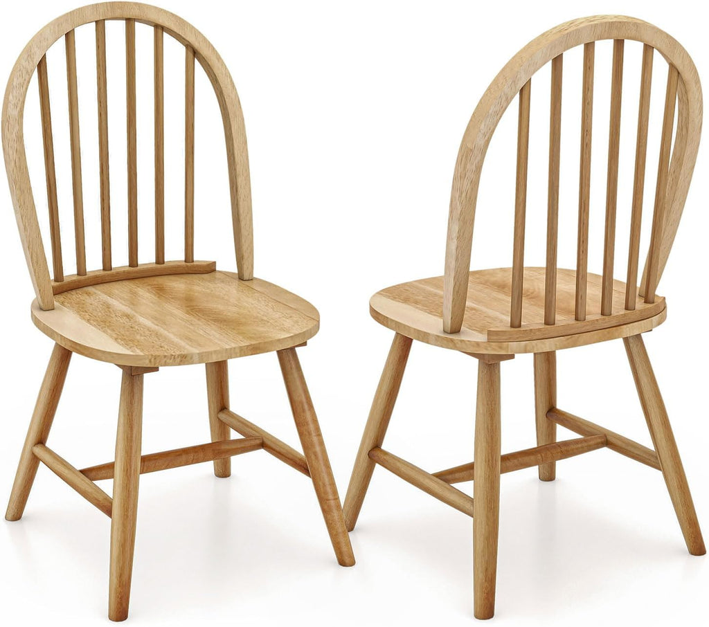 18" Oak Dining Chairs Set of 2, Wood Windsor Chair with Spindle Back for Country Farmhouse Kitchen Island