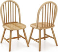 18" Oak Dining Chairs Set of 2, Wood Windsor Chair with Spindle Back for Country Farmhouse Kitchen Island