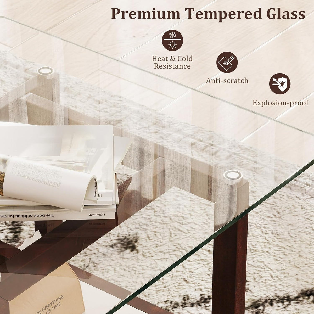 Giantex Glass End Table Set of 2, 24" Square Side Tables with Storage Shelf & Rubber Wood Frame, Small Coffee Table for Living Room, Mid Century Modern Nightstands for Bedroom