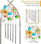 Garden Trellis with Plant Stands, 48” Metal Detachable Butterfly Plant Pot Trellis with Wind Chimes for Climbing Plants Outdoor Lawn Patio Porches Decor