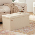 HAUSFRAU - Storage Ottoman Bench, 30 Inches Button Tufted Upholstered Ottoman Footstool with Storage for Living Room Bedroom Entryway, Load 660 lb, Synthetic Leather, Ivory