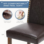 DUMOS Upholstered Dining Chairs，Set of 2 PU Leather Dining Room Kitchen Chair with Nailhead Trim and Wood Legs, Modern Side Chairs for Living Room-Brown