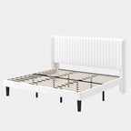 GOLDORO Upholstered King Size Bed Frame with Wingback Headboard, White