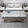 Modern Bedroom Bench, End Bed Ottoman with Golden Metal Legs, Upholstered Entryway, Modern Shoe for Living Room Entryway(Gris,100 * 40 * 44cm)
