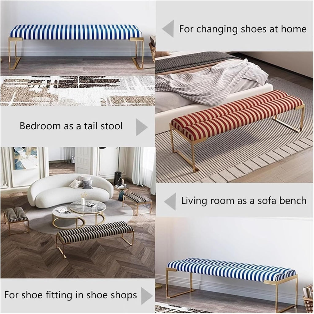 Modern Bedroom Living Room Bedside Stool, Modern Bench, Stainless Steel Entry Shoe, Striped Entryway(Red,140 * 45 * 45cm)