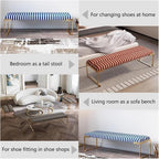 Modern Bedroom Living Room Bedside Stool, Modern Bench, Stainless Steel Entry Shoe, Striped Entryway(Red,140 * 45 * 45cm)