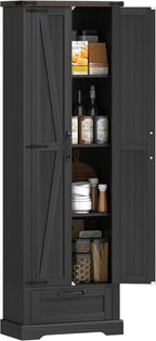 HOMCOM 71" Tall Kitchen Pantry, Farmhouse Storage Cabinet with Barn Doors, Drawer and Adjustable Shelves, Freestanding Food Pantry Cabinet for Kitchen, Dining Room, Black