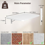 Neoaider Wall Mounted Folding Desk 23.6” x 15.7”, Drop Down Table with Metal Collapsible Brackets, Folding Wall Table for Small Spaces, Home, Office, Kitchen, Laundry Room-White