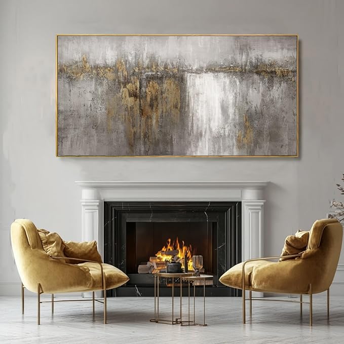 White and Gold Artwork for Walls Abstract Framed Poster Print 24"x48" Canvas Wall Art for Bedroom Neutral Artwork Decor for Office