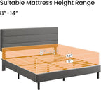 King Platform Bed Frame with Adjustable Linen Fabric Upholstered Headboard, Strong Slats Support, Noise-Free, No Box Spring Required, Easy Assembly for Bedroom Guest Room, Grey
