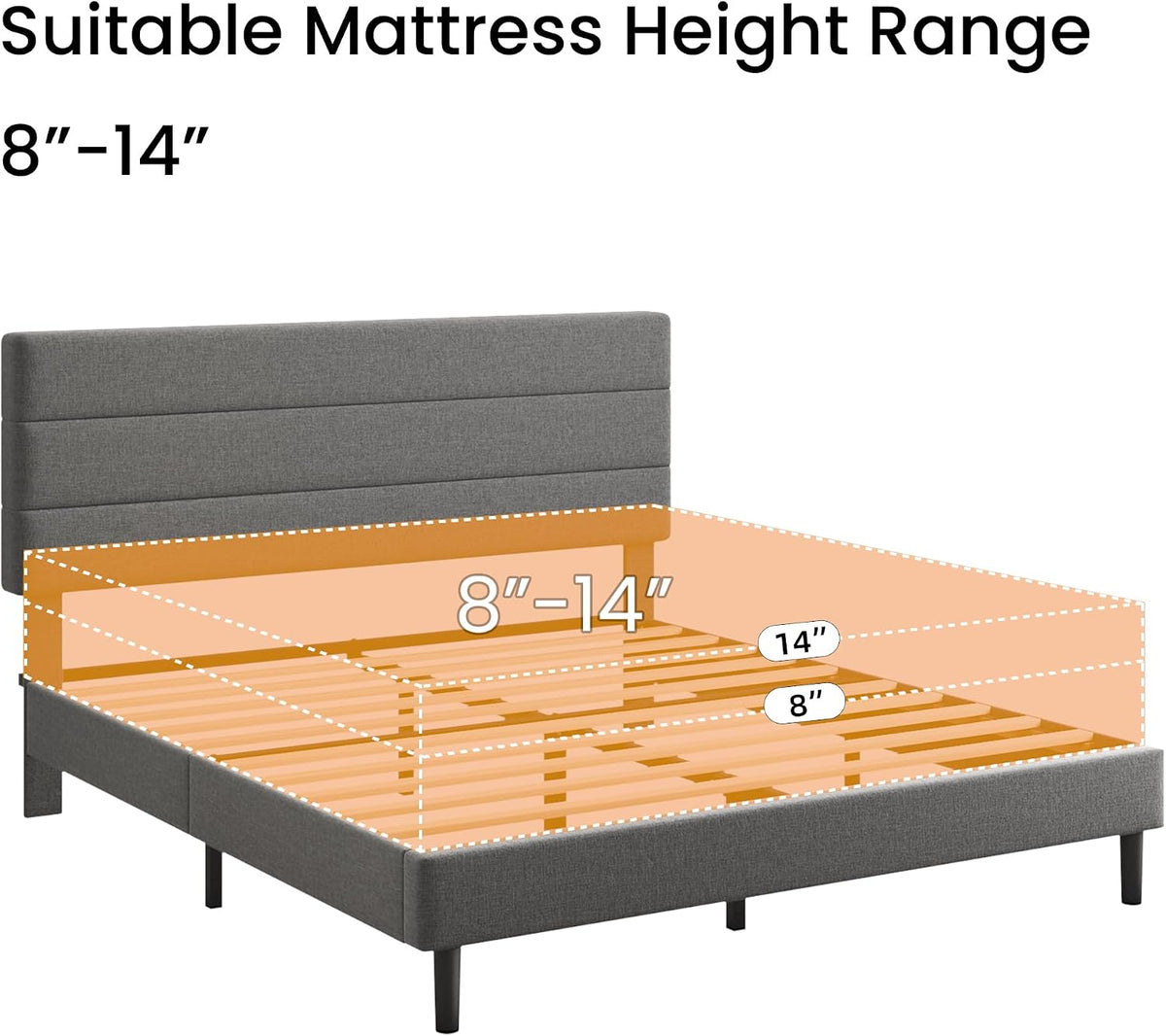 King Platform Bed Frame with Adjustable Linen Fabric Upholstered Headboard, Strong Slats Support, Noise-Free, No Box Spring Required, Easy Assembly for Bedroom Guest Room, Grey