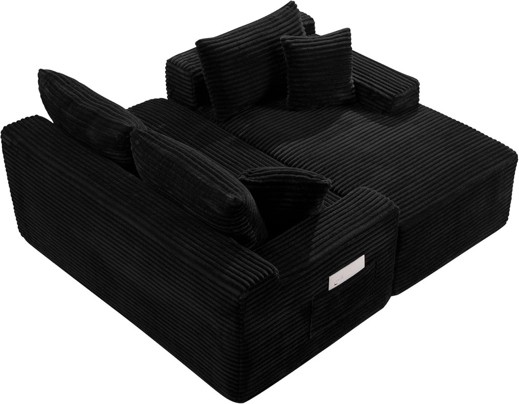 95" L-Shaped Cloud Sectional Couch, Right Facing Modular Compressed Sectional Sofa with Chaise Lounge, Plush Corduroy Corner Sofa for Living Room