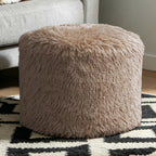 LPMOERA Round Storage Ottoman Pouf Faux Fur Portable Decorative Foot Rest Stool Poufs for Living Space Camel