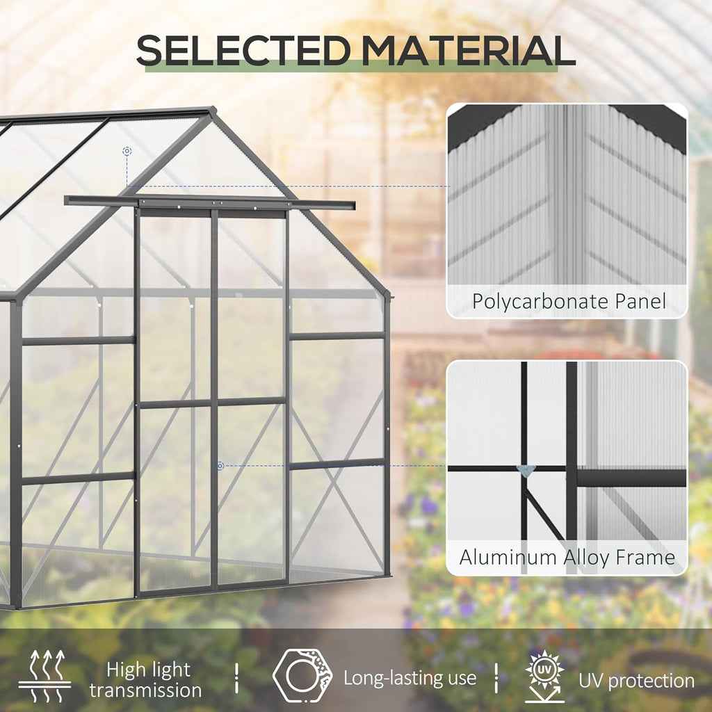 Outsunny 20' x 8' Polycarbonate Greenhouse with Aluminum Frame, Walk-in Garden Greenhouse Kit with Adjustable Roof Vent, Rain Gutter and Sliding Door for Backyard, Patio, Clear