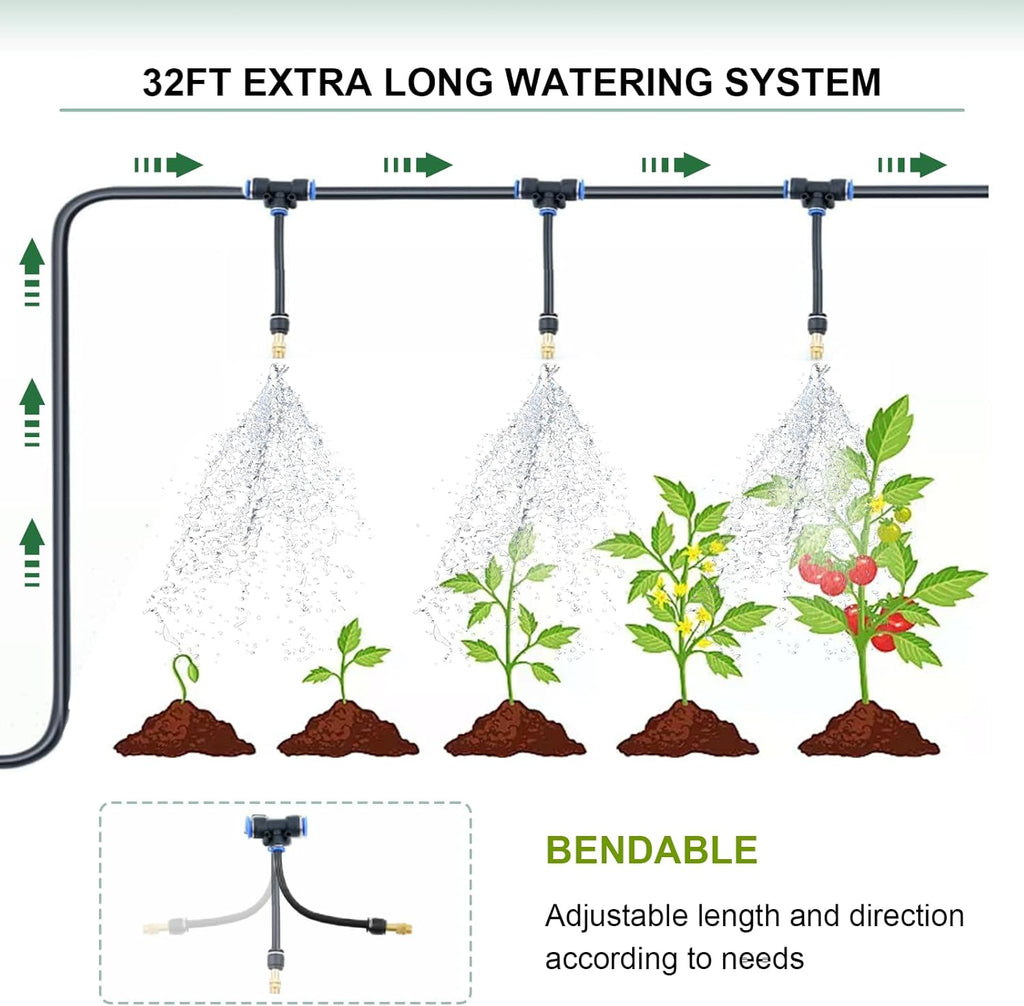 Greenhouse with Watering System, 10x7x7 Outdoor Greenhouse with 6 Mesh Windows and 1 Door, Easy Water and Irrigate Plants Green House (Green, 10x7x7 ft w/ Irrigation System)