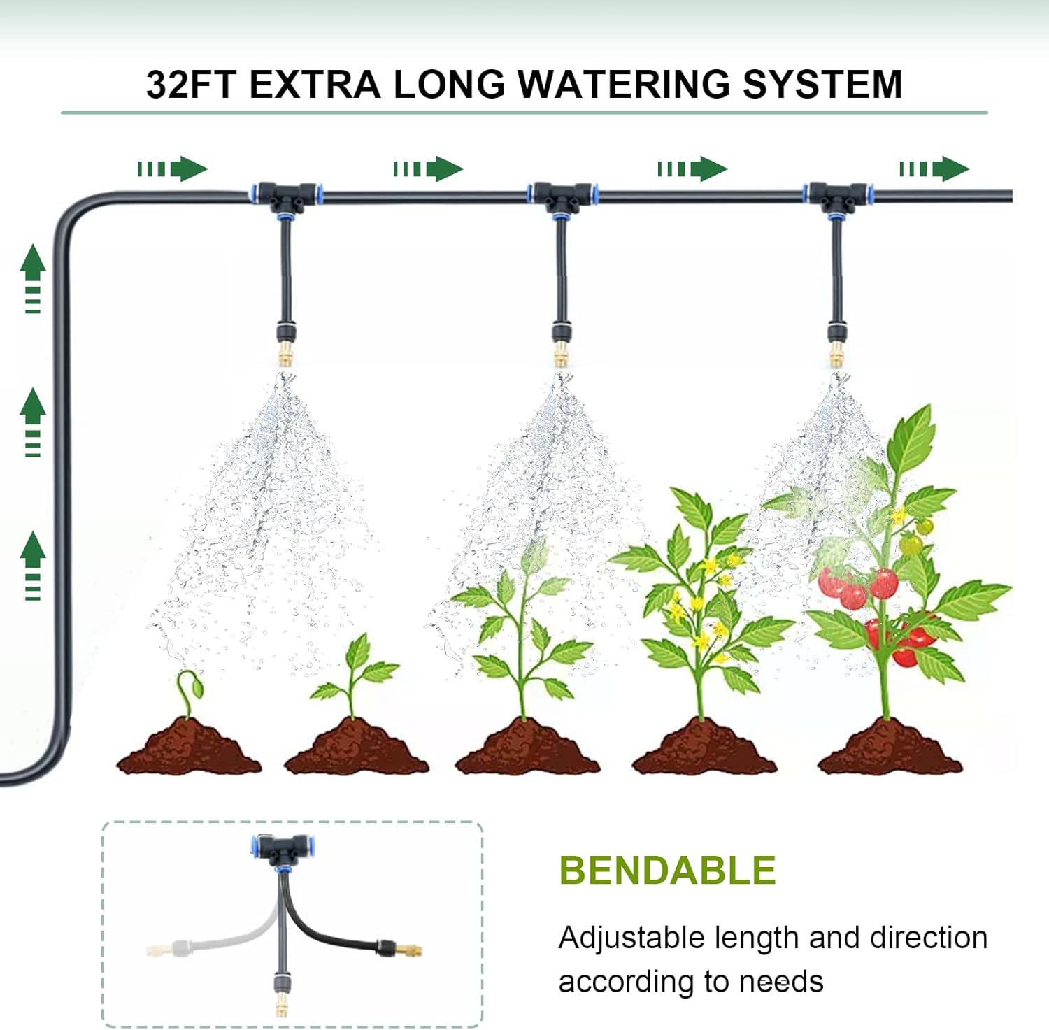 Greenhouse with Watering System, 10x10x7 Outdoor Greenhouses with 6 Mesh Windows and 1 Door, Easy Water and Irrigate Plants Green House (Green, 10x10x7 ft w/ Irrigation System)