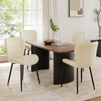 Upholstered Dining Chairs Set of 4 PU Leather Metal Legs Beige | Vertical channel tufting 19" seat height Ergonomic backrest Waterproof PU leather Sturdy metal frame