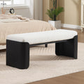 DUOMAY Modern White Sherpa Bedroom Bench, 49" Wide Long Entryway Bench with Solid Wood Legs Upholstered Dining Bench Ottoman for Living Room Indoor