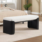 DUOMAY Modern White Sherpa Bedroom Bench, 49" Wide Long Entryway Bench with Solid Wood Legs Upholstered Dining Bench Ottoman for Living Room Indoor