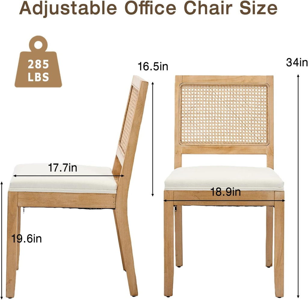 French Dining Chairs Set of 4,Farmhouse Upholstered Linen Chairs with Rattan Square Backrest,Solid Wood Legs,for Living Room,Kitchen,Restaurant,Beige