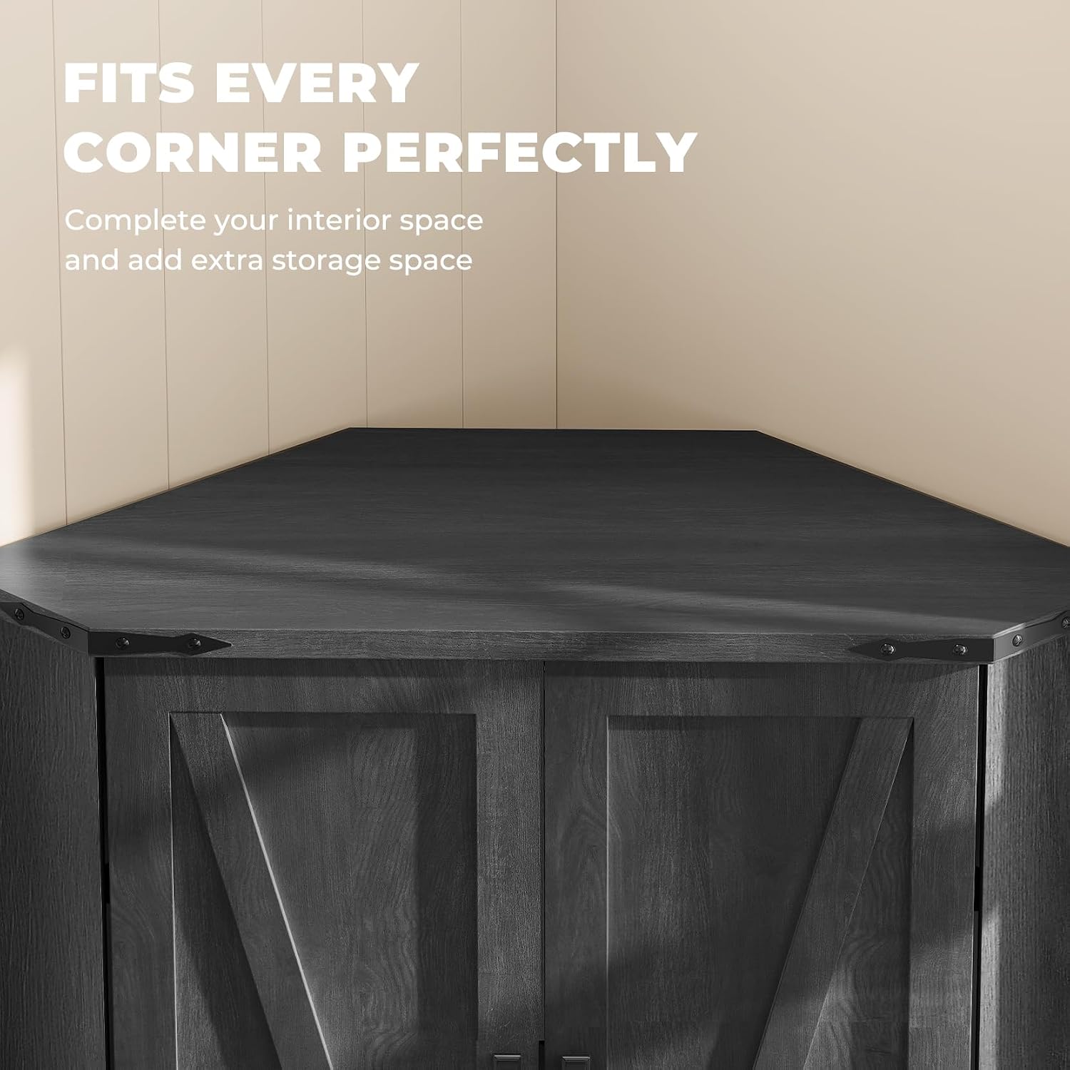 Dripex 71" Black Farmhouse Corner Pantry Cabinet with LED Light, Tall Storage Cabinet with Doors & Adjustable Shelves, Food Pantry for Kitchen, Living Room, Dining Room