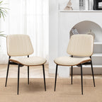 LUNLING Dining Room Chairs Mid Century Modern Retro Beige Faux Leather Chair with Walnut Bentwood Upholstered Seat Metal Legs Kitchen Chairs Adjustable Foot for Kitchen Dining Room,1PCS