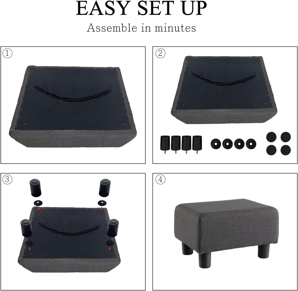 O2B Modern Foot Stool, Boucle Stool Footrest Ottoman, Upholstered Rectangular Footstool Ottoman with Legs, Step Stool for Living Room, Office, Patio (Dark Grey)