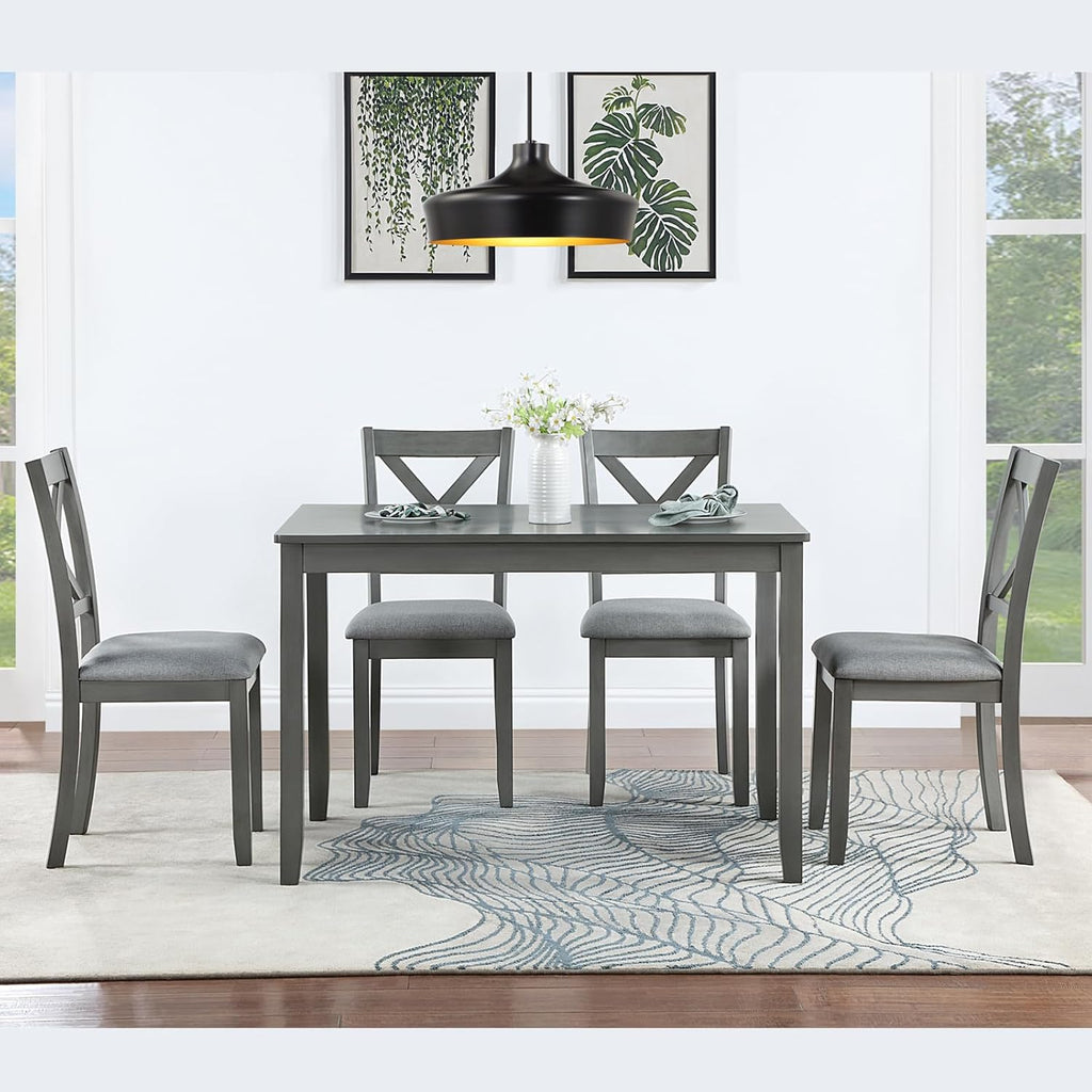 LUMISOL 5-Piece Dining Table Set for 4, Farmhouse Kitchen Table Set with 4 Upholstered Chairs, Wood Table and Chairs Set for Dining Room, Kitchen, Small Space, Grey