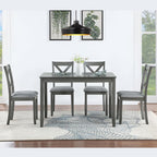 LUMISOL 5-Piece Dining Table Set for 4, Farmhouse Kitchen Table Set with 4 Upholstered Chairs, Wood Table and Chairs Set for Dining Room, Kitchen, Small Space, Grey