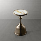 Homes: Inside + Out Halric Modern 24" Tall Round End Table with Decorated Tabletop and Iron Metal Base, Accent Furniture, Elegant Pedestal Stand for Living Room, Home Office, Antique Brass