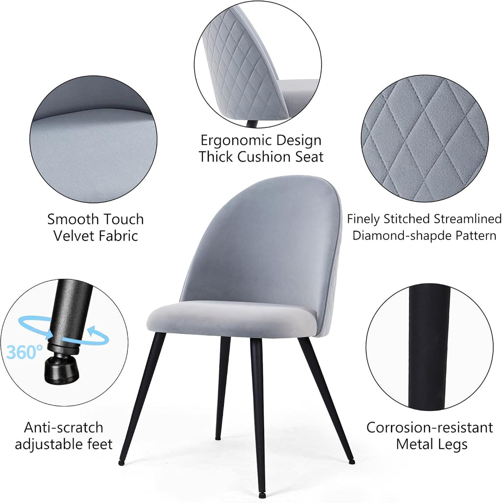 Homedot Dining Table Set for 4, Modern Mid-Century Compact Kitchen Table with Chairs Set, 37-in Round Breakfast Nook Dinner Table Set with Upholstered Dining Side Chairs for Dining Room, Grey